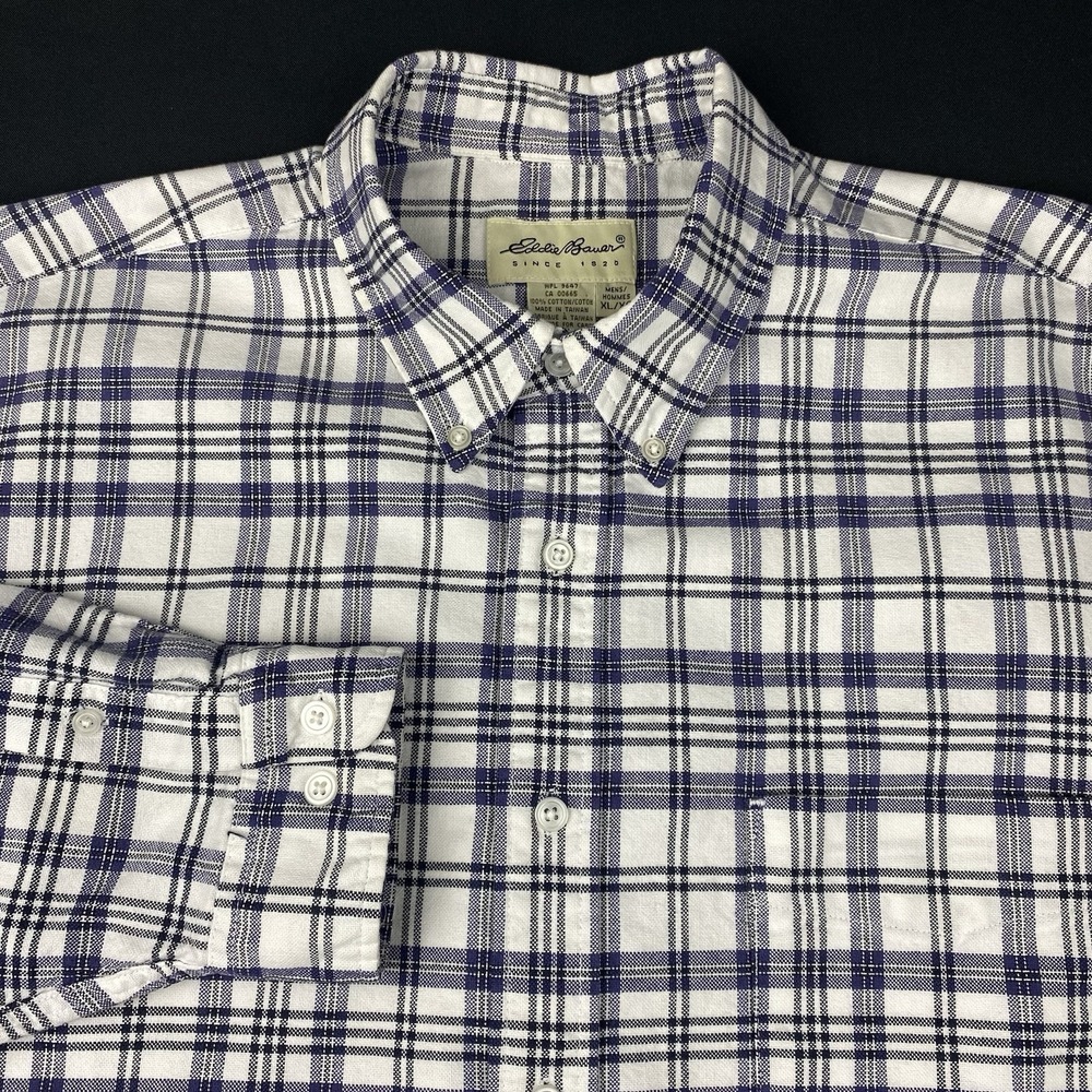 Eddie Bauer Shirt Mens XL Purple/White Checks Heavyweight Long Sleeves